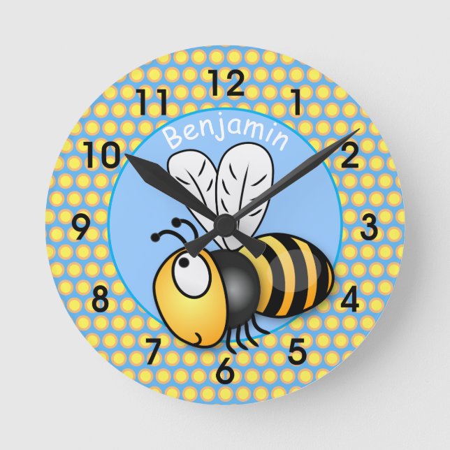 Reloj Redondo Mediano ilustracion de personalizado de abejas alegre y su (Anverso)