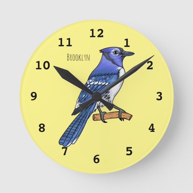 Reloj Redondo Mediano Ilustracion de personalizado de ave azul jay  (Anverso)