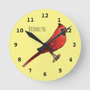 Reloj Redondo Mediano Ilustracion de personalizado de aves cardinales de