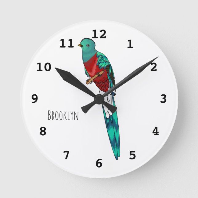 Reloj Redondo Mediano Ilustracion de personalizado de aves quetzales res (Anverso)