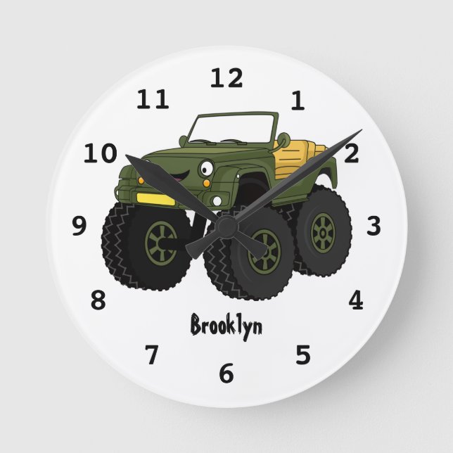Reloj Redondo Mediano Ilustracion de personalizado de camión monstruo ve (Anverso)