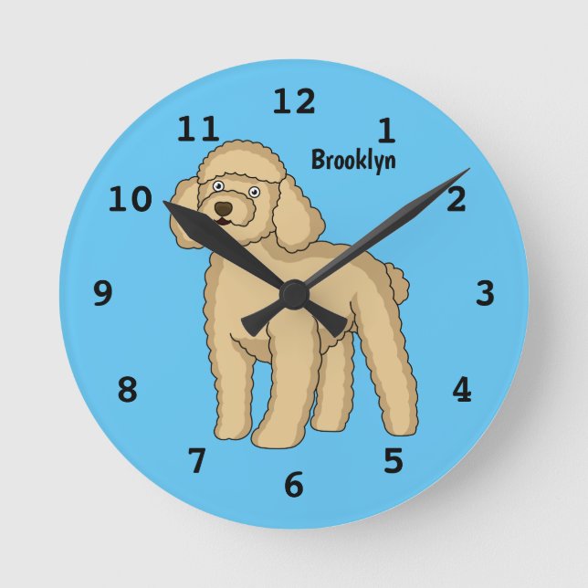 Reloj Redondo Mediano Ilustracion de personalizado de caniche marrón fel (Anverso)