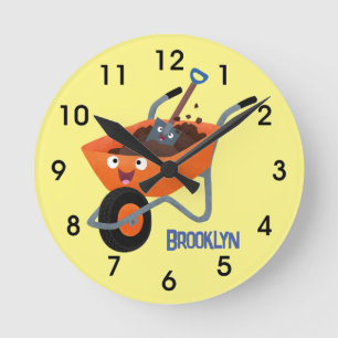 Reloj Redondo Mediano Ilustracion de personalizado de carretilla naranja