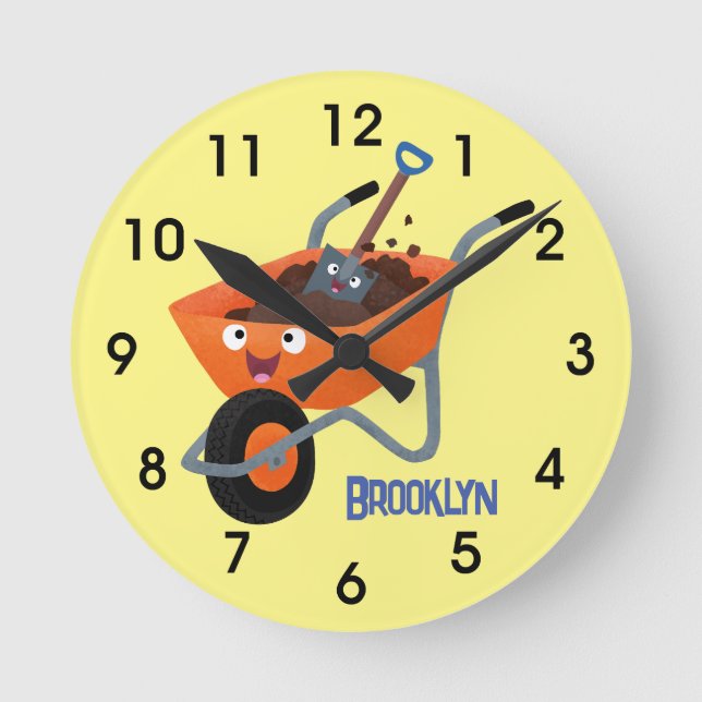 Reloj Redondo Mediano Ilustracion de personalizado de carretilla naranja (Anverso)