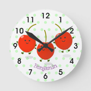 Reloj Redondo Mediano Ilustracion de personalizado de cerezas rojas de s