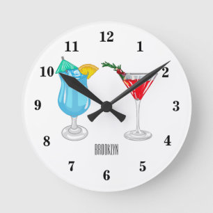 Reloj Redondo Mediano Ilustracion de personalizado de cócteles