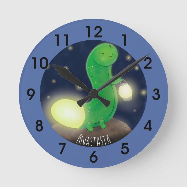 Reloj Redondo Mediano ilustracion de personalizado de gusano verde liso (Anverso)