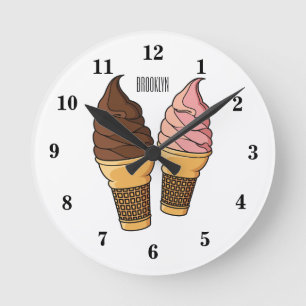 Reloj Redondo Mediano Ilustracion de personalizado de helado de cono