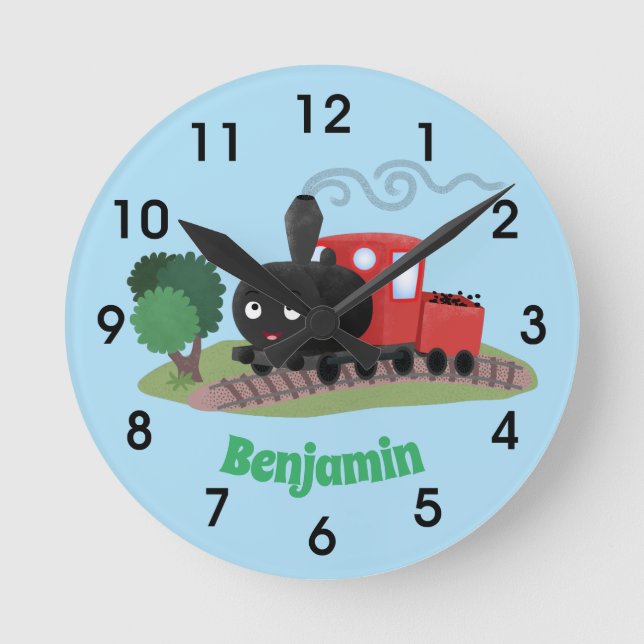 Reloj Redondo Mediano Ilustracion de personalizado de locomotora de trac (Anverso)