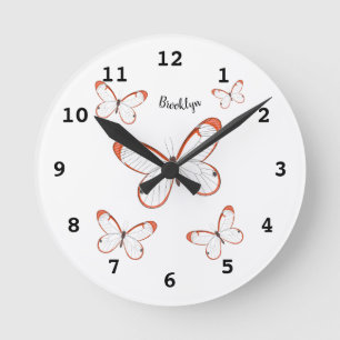 Reloj Redondo Mediano Ilustracion de personalizado de mariposa de vidrio