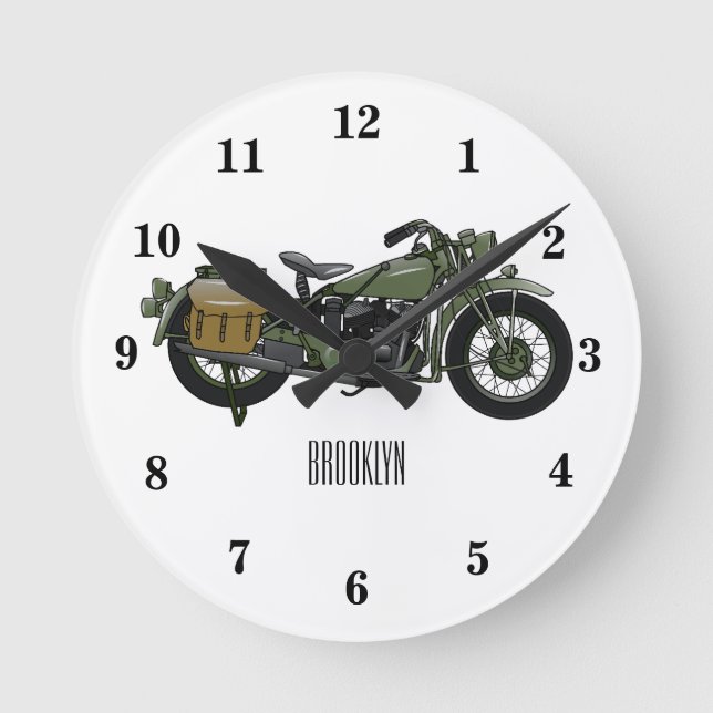 Reloj Redondo Mediano Ilustracion de personalizado de motocicleta de cru (Anverso)