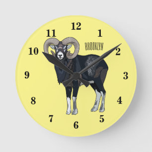Reloj Redondo Mediano Ilustracion de personalizado de ovino Mouflon