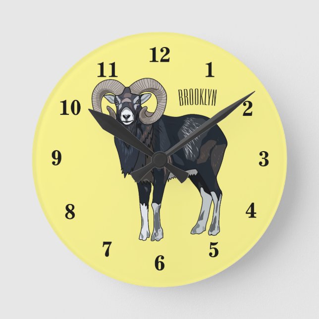 Reloj Redondo Mediano Ilustracion de personalizado de ovino Mouflon (Anverso)