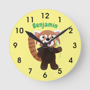 Reloj Redondo Mediano ilustracion de personalizado de panda rojo