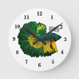 Reloj Redondo Mediano Ilustracion de personalizado de pescado de lucha s