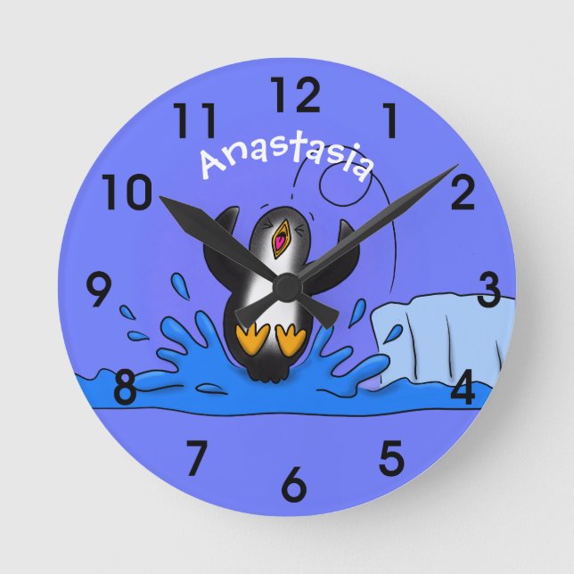 Reloj Redondo Mediano ilustracion de personalizado de pingüino puenteado (Anverso)