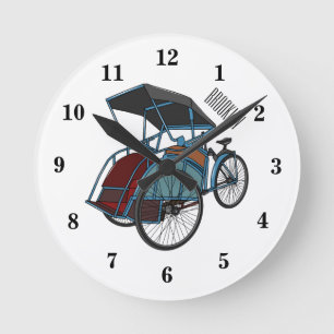 Reloj Redondo Mediano Ilustracion de personalizado de rickshaw en bicicl