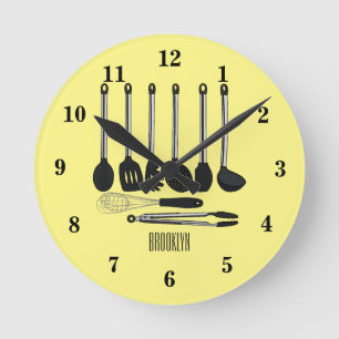 Reloj Redondo Mediano Ilustracion de personalizados utensiales de cocina
