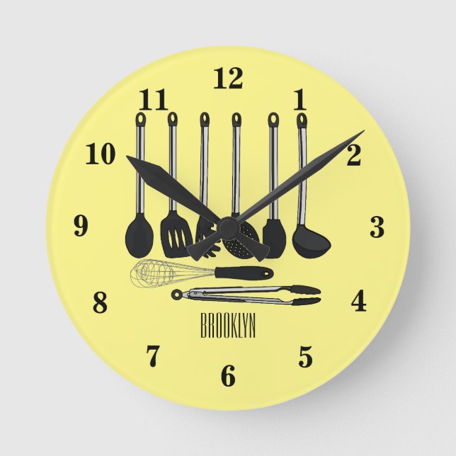Reloj Redondo Mediano Ilustracion de personalizados utensiales de cocina (Anverso)