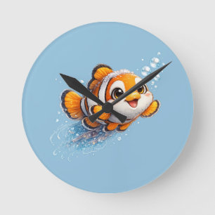 Reloj Redondo Mediano Ilustración de pez payaso feliz vida marina tropic