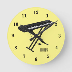 Reloj Redondo Mediano Ilustracion de piano personalizado de teclado