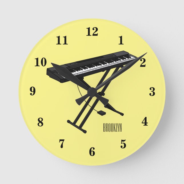 Reloj Redondo Mediano Ilustracion de piano personalizado de teclado (Anverso)