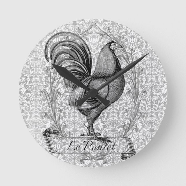 Reloj Redondo Mediano Ilustracion de pollo de época (Anverso)