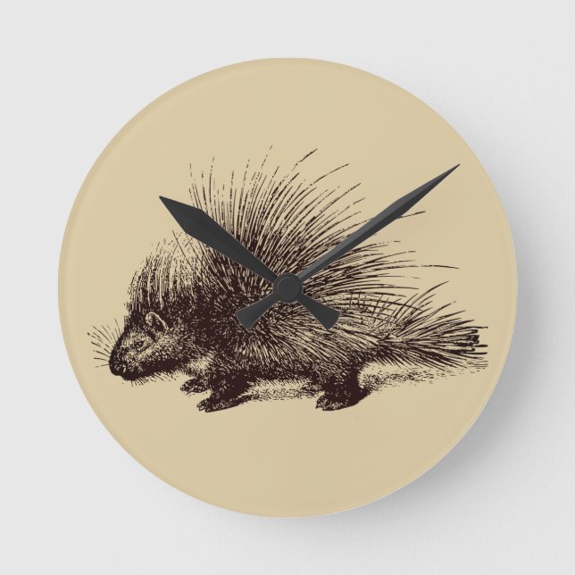 Reloj Redondo Mediano ilustracion de porcupine Vintage (Anverso)
