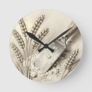 Reloj Redondo Mediano Ilustración de raspador de masa de harina de tallo