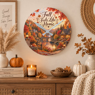 Reloj Redondo Mediano Ilustración de sentimientos rústicos de otoño como