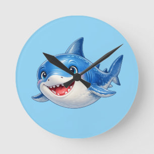 Reloj Redondo Mediano Ilustración de tiburón lindo con ojos grandes Anim