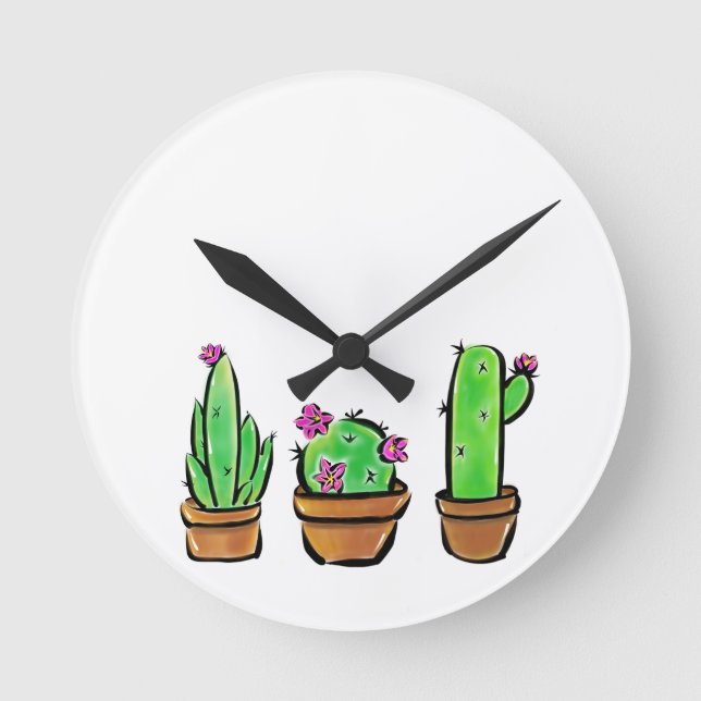 Reloj Redondo Mediano Ilustracion de trío de cactus (Anverso)
