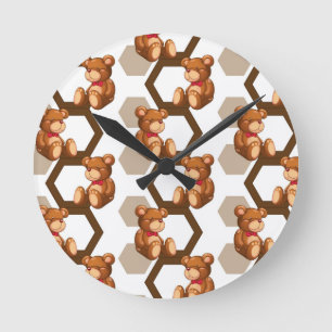 Reloj Redondo Mediano ilustracion de un conjunto de osito de peluche sob