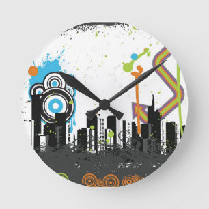 Reloj Redondo Mediano Ilustracion de un paisaje urbano sucio