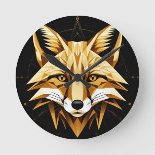 Reloj Redondo Mediano Ilustración de zorro geométrico con tonos dorados