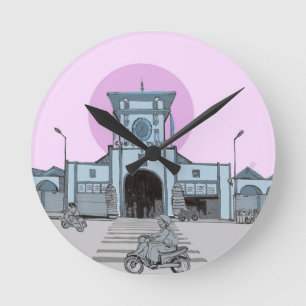 Reloj Redondo Mediano Ilustración del Mercado Ben Thanh Saigón Vietnam