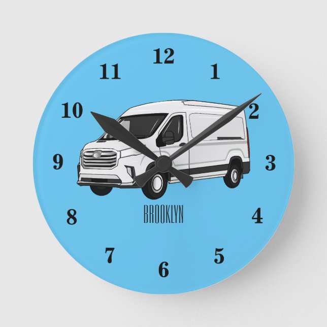 Reloj Redondo Mediano Ilustracion del personalizado de la camioneta de e (Anverso)