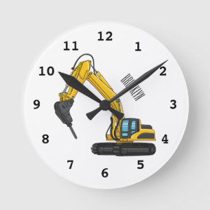 Reloj Redondo Mediano Ilustracion del personalizado de la excavadora de 