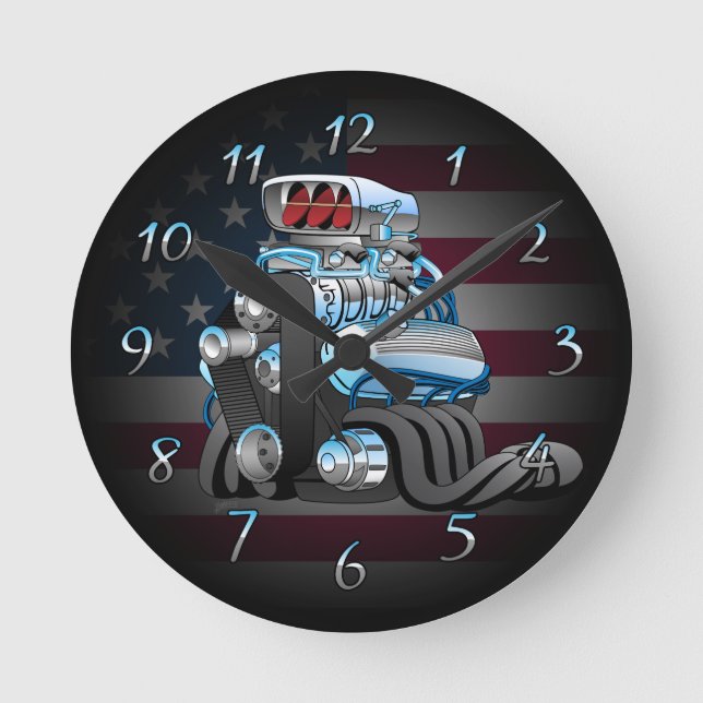 Reloj Redondo Mediano Ilustracion del Personalizado del motor de Carrera (Anverso)