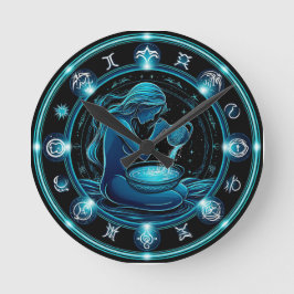 Reloj Redondo Mediano Ilustración digital hermosa del signo de Acuario