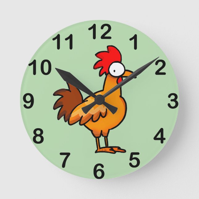 Reloj Redondo Mediano Ilustración divertida de pollo de dibujos animados (Anverso)