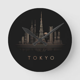 Reloj Redondo Mediano Ilustración elegante de la silueta urbana de Tokio