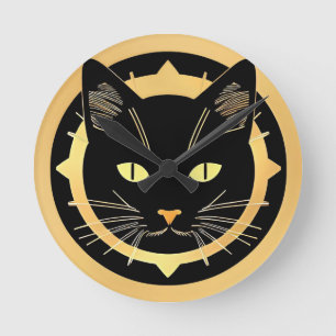 Reloj Redondo Mediano Ilustración Estilizada de Gato Negro