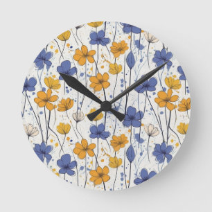 Reloj Redondo Mediano Ilustracion floral, flores silvestres abstractas,