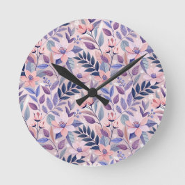 Reloj Redondo Mediano Ilustracion Floral Retro Lilac
