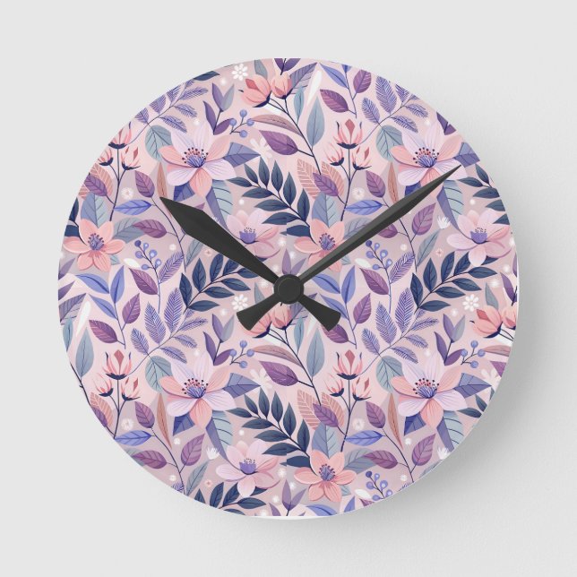 Reloj Redondo Mediano Ilustracion Floral Retro Lilac (Anverso)
