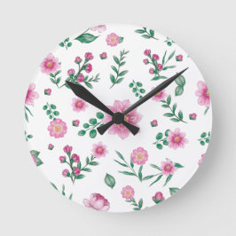 Reloj Redondo Mediano Ilustracion floral rosado de bonito Shabby Chic