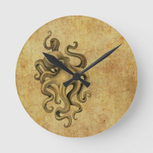 Reloj Redondo Mediano Ilustracion gastado del pulpo del vintage