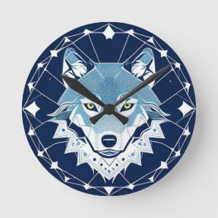 Reloj Redondo Mediano Ilustración geométrica de un lobo