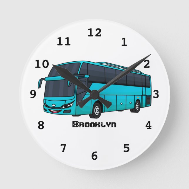 Reloj Redondo Mediano Ilustracion moderno de personalizado de autobús de (Anverso)